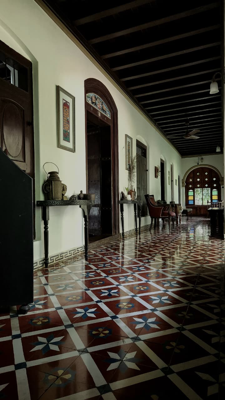 Athangudi-tiled corridor
