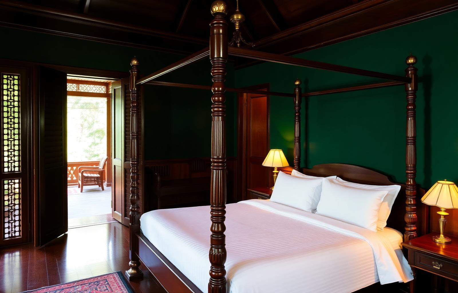 Heritage room with carved teak four-poster bed